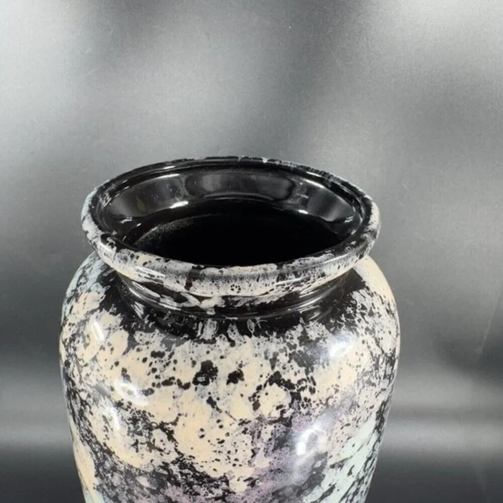 Harris Potteries Chicago Vase‎ Splatter Black Multicolor Glaze Rare Glaze 11inch